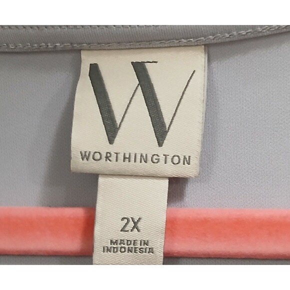 Worthington Women's Plus 2X Front Cross Wrap Long Sleeve Light Gray Blouse LNC - Picture 4 of 5